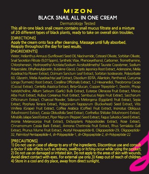 MIZON Black Snail All In One Cream, Premium, Snail Repair Cream, Intensive Care, Korean Skin Care, Facial Moisturizing, Snail Mucin Extract, Wrinkle Care, Firming (75ml / 2.54 fl oz)