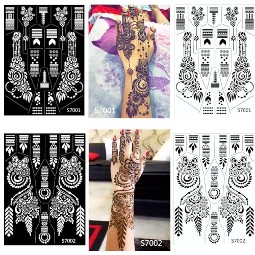 10 Sheets Henna Tattoo Stencils 10 Pair Arm Hand Tattoo Template Temporary Indian Arabian Glitter Airbrush Tattoo Stickers for Face Body Paint DIY (Black)