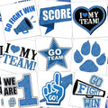 Colarr 180 Pcs Blue and Black Team Spirit Temporary Tattoo 2", 1.5" Face Body Paw Go Team Cheer Tattoo Removable Glitter School Spirit Stickers for Classroom Cheerleading Football Sports Games
