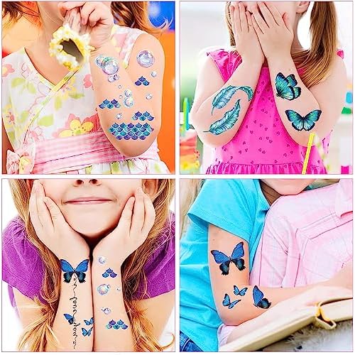 Konsait 12 Sheets Glitter Butterfly Temporary Tattoos for Women Kids Butterfly Face Sticker Glitter Tattoos Temporary for Girl Fairy Eye Makeup for Women Princess Fairy Party Favors