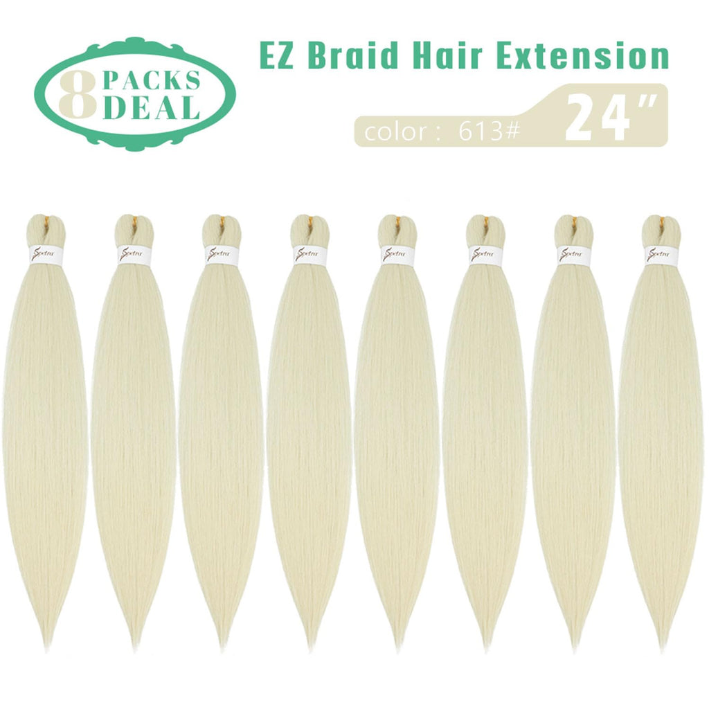 [MULTI PACKS DEAL] Spetra Platinum Blonde Pre Stretched Braiding Hair Extensions 24 Inch - 8 Bundles Synthetic Crochet Braids 613 Knotless Natural EZ Box Braids Hair Professional Soft Yaki Straight