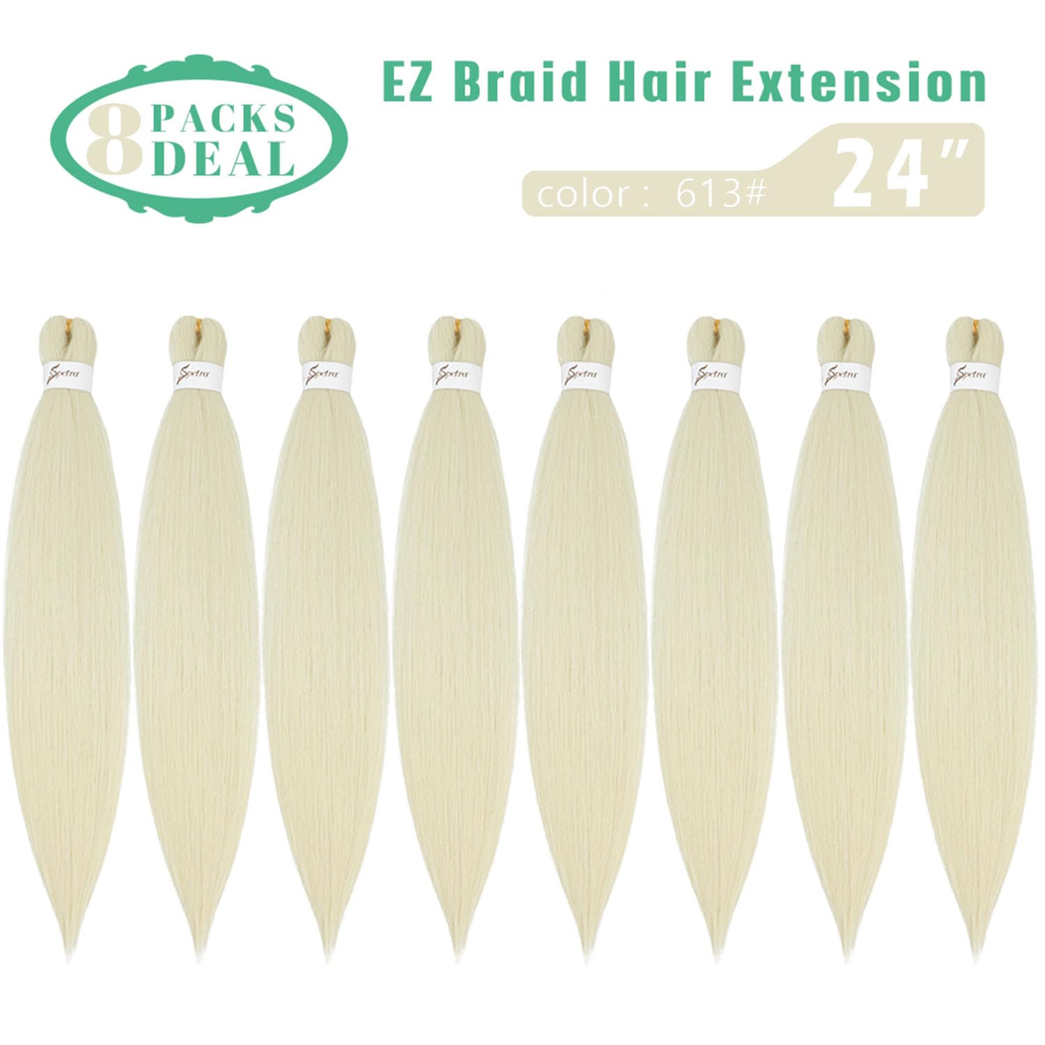 [MULTI PACKS DEAL] Spetra Platinum Blonde Pre Stretched Braiding Hair Extensions 24 Inch - 8 Bundles Synthetic Crochet Braids 613 Knotless Natural EZ Box Braids Hair Professional Soft Yaki Straight