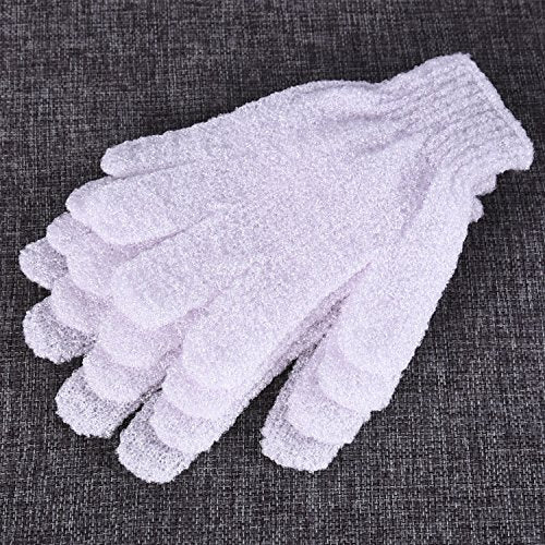 Hotop 4 Pairs Shower Gloves Scrubbing Gloves Dual-Sided Exfoliating Glove Body Bath Scrubs, White