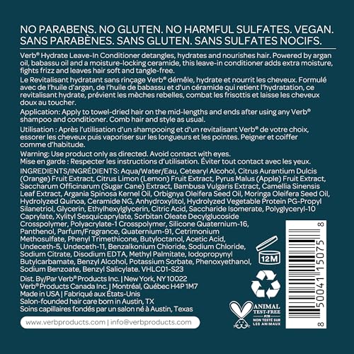 VERB Hydrate Leave-In Conditioner, 6.5 fl oz ? Nourish Dry + Frizzy Hair - Smooth + Detangle - Amber + Warm Jasmine Scent,(Pack of 2)