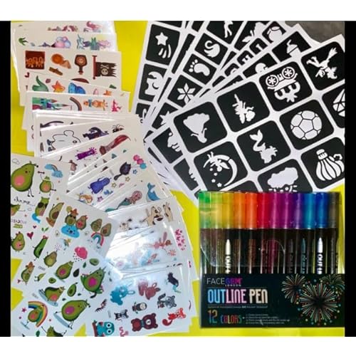 Glitter Tattoos for kids, Temporary Glitter Tattoo Markers for Skin, Glitter tattoo kit, Temporary Tattoos, face glitter, party bag fillers, girls birthday present, face glitter festival, face paint