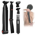 ETbyto Back Shavers for Men Long Handle，Multifunctional Self-Service Electric Back Hair Razor with Adjustable Handle，Men's Back Shaver wiht Nose Hair Trimmer Set and 2 Shock Absorber Flex Heads，Black