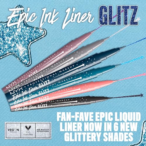 NYX PROFESSIONAL MAKEUP Epic Ink Glitz Liner, Waterproof Metallic Liquid Eyeliner with Vegan Formula - Graphite Glitz (Shimmer Graphite Black)