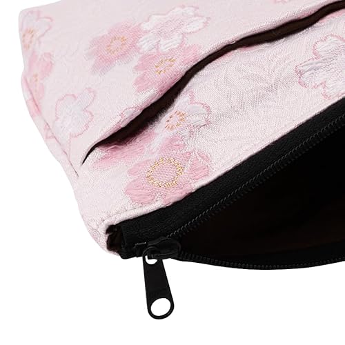 Brocade zipper pouch, lined with lining and front pocket Nishijin brocade, 1, size S. (Shiromomozakura)