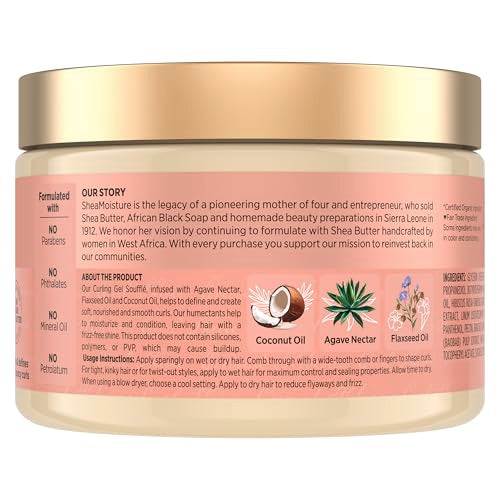 SheaMoisture Curling Gel Souffle Coconut and Hibiscus for Thick, Curly Hair to Moisturize and Protect Hair 12 oz
