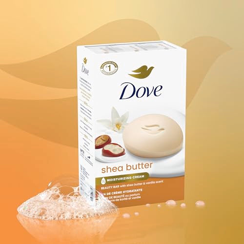 Dove Beauty Bar Soap Shea Butter for Nourished,Radiant Skin,Enriches Skin 3.75 oz,(Pack of 8)