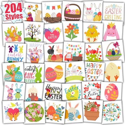 Partywind 204 PCS Easter Kids Tattoos for Basket Essentials, Individually Wrapped Cut Easter Fake Tattoos for Boys Girls Basket Stuffers, Easter Spring Egg Hunt Party Games Prizes Accessories