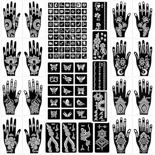 Henna Tattoo Stencils Kit 18 Sheets,Henna stencils for hands Temporary Tattoo Stickers for Women and Girls Face Paint Body Art