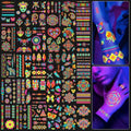 201pcs Glow In the Dark Tattoos for Party Supplies, Glow Temporary Tattoos Under Neon UV Blacklight for Kids Teens and Adult, Glow in The Dark Party Decorations, Glow Party Favors