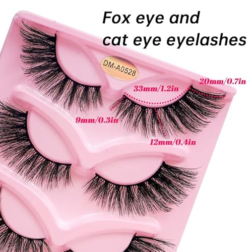 False Eyelashes Dramatic Look Volume Wispy 20mm Long Lashes Extensions 3D Fluffy Fake Eyelashes Strip Lash Fox Cat Eye Eyelashes Fairy Manga Makeup 5 Pairs By Maymeet (DM-A0528)