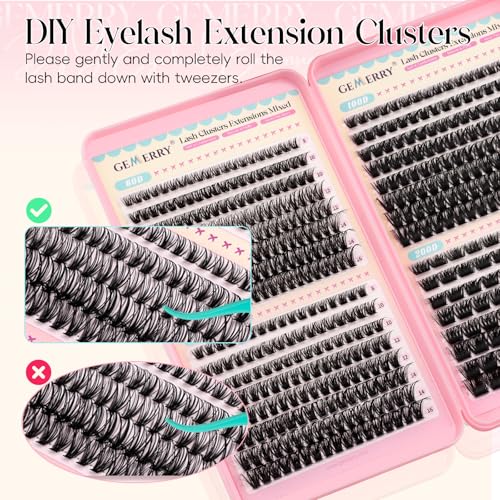 GEMERRY Lash Clusters 60D 80D 100D 200D Eyelashes Clusters Extensions 8-16mm Individual Lashes D Curl Fluffy Wispy False Eyelashes Cluster Lashe DIY Cluster for Beginners