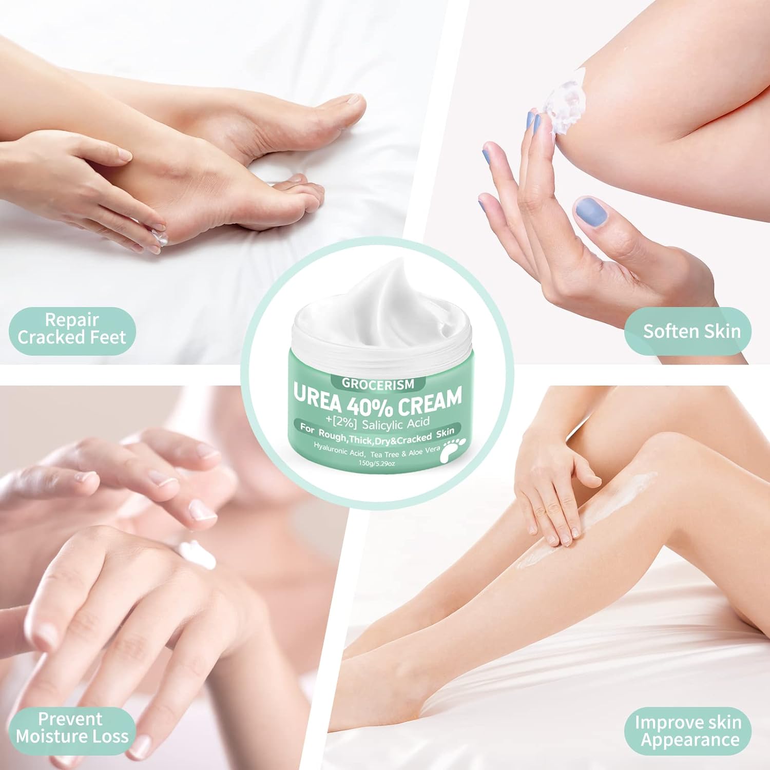 Urea Cream 40 Percent For Feet Plus 2% Salicylic Acid 5.29 oz || Foot Cream and Hand Cream Maximum Strength with Hyaluronic Acid,Tea Tree,and Aloe Vera For Deep Moisturizes,Callus Remover