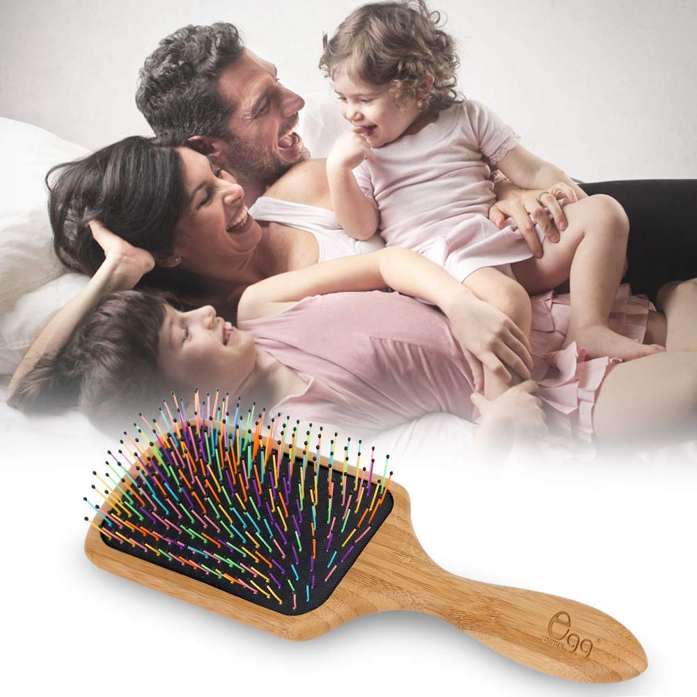 BLACK EGG Boar Bristle Hair Brush for Women Men Kid, Soft Natural Bristles Brush for Thin and Fine Hair, Restore Shine and Texture, Set includes Bamboo comb and 3 hair ties