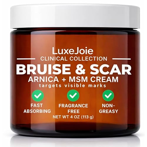 LuxeJoie Bruise & Scar Cream for Thin, Delicate Skin | Arnica Montana + MSM | Fast Absorbing, Fragrance Free | Supports Appearance of Visible Bruising & Discoloration | 4 oz