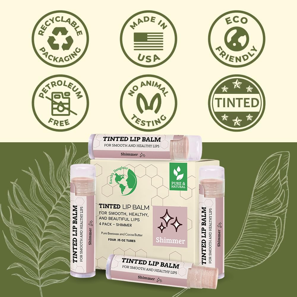 Earth's Daughter USDA Organic Lip Balm 6-Pack - Fruit Flavors, Beeswax, Coconut Oil, Vitamin E - Best Lip Repair Chapstick for Dry Cracked Lips - Moisturizing Lip Care