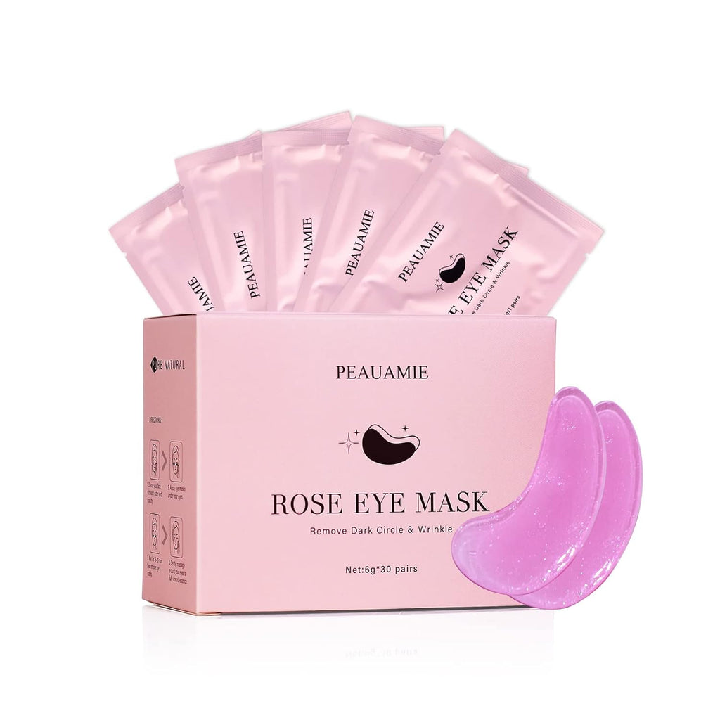 Under Eye Patches Gold and Hyaluronic Acid for puffy eyes,Rose Eye Masks for Dark Circles and Puffiness skin care Smooth Wrinkles products 30 Pairs
