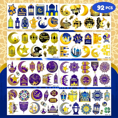 Happy Ramadan Kareem Mubarak Eid Al Adha Fitr Temporary Tattoos Themed Birthday Party Favors Decorations Supplies Festival Decor Star Tattoo Stickers Gifts For Kids Boys Girls School Prizes Carnival