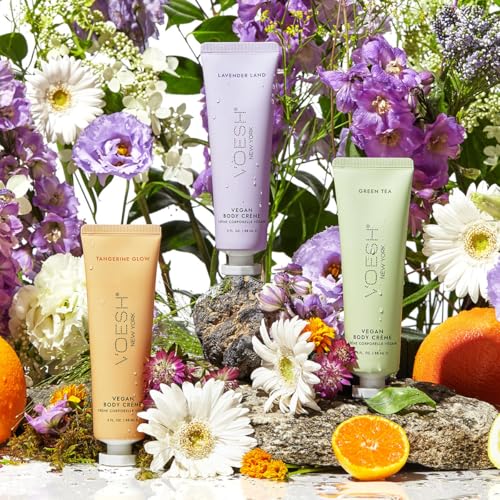 VOESH Vegan Body Creme Trio - Moisturizing Skincare Gift Set, Avocado Oil, Organic Virgin Olive Oil & Natural Extracts, K-Beauty Korean Skincare - (Green Tea, Lavender, Tangerine)