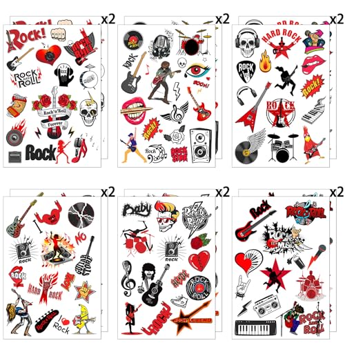 12 Sheets Born To Rock Rock N Roll Temporary Tattoos, Music Band Born To Rock Birthday Party Supplies Decorations Rockstar Guitar Music Party Favors Fake Tattoos Stickers Goodie Bag Fillers