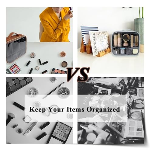 Clear Makeup Case - Cosmetic Case with Dividers, Large Capacity Makeup Bag, Pu Leather Organizer (Brown)