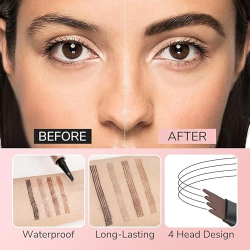 2 Pcs Microblading Eyebrow Pen, 2026 Upgraded 3D Waterproof 4-Tip Eyebrow Pencil, Natural Makeup Long-Lasting Fine Stroke Magic Eyebrow Pencil for Women Stay on All Day (Dark Brown(2 Pcs))