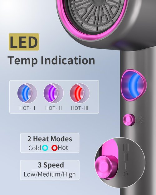 Dxliwky Professional Hair Dryer,1875 Watt High-Speed Ionic Blow Dryer with Diffuser/Concentrator/Comb Nozzle,LED Temp Display,Intelligent Temp Control,Low Noise for Home Salon Travel (Silvery)