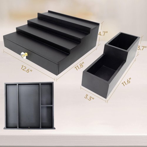 4 Tier Cologne Organizer Cologne Stand with Drawer and Hidden Compartment Cologne Holder for Men, Wood, Perfume Holder 2 in 1 Dresser Bathroom Organizer Men Room Essentials