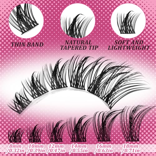 144 PCS Lash Clusters, 8-18mm Mixed Length Individual Cluster Lashes, C/D Curl Wispy Eyelash Extensions, Lightweight & Reusable DIY Lashes for Beginners, Natural to Dramatic Look