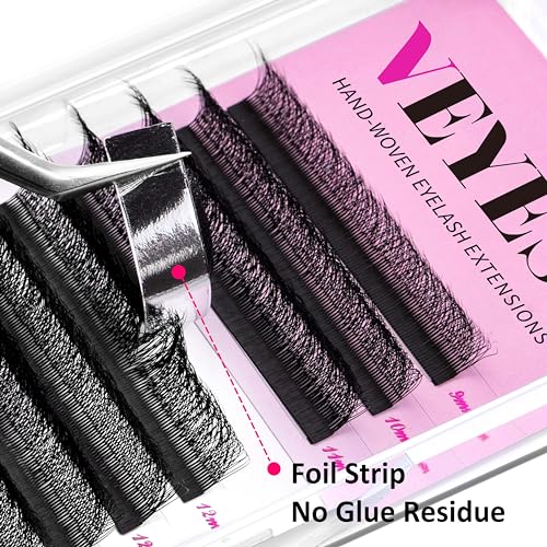 VEYES INC YY Lash Extensions Tray C/D curl 9-15mm Mixed Length Premade Volume Eyelash Fans, Professional Lash Extension Supplies, Matte Black(5D-W 0.07 D-curl 9-15mm)