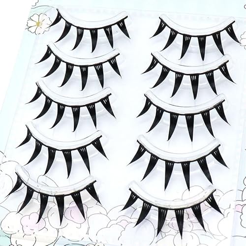 Fake Eyelashes Natural Look Daily False Eye Lashes Daily Strip Cross Black Band 10-12mm LASGOOS Thick Lashes A Shape Cute Devil Lash for Cosplay Wedding Work Manga Eye Makeup 5 Pairs Bulk L05BK