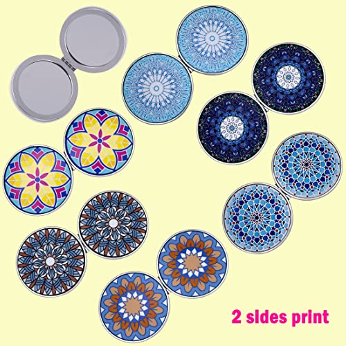 Small Compact Mirror Portable Folding Double Sided with 2X Magnification - Handheld Pocket Travel Makeup Mirrors - Mixed Embossed Designs - Gift for Girls Women Pack of 6