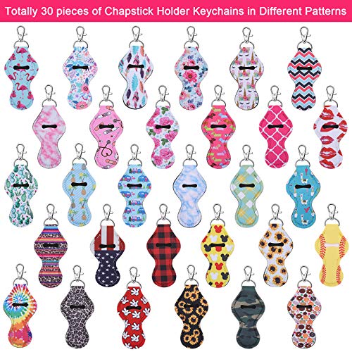 Caffox Chapstick Holder Keychain, 30Pcs Lip Balm Holder with Clip, Chapstick Lipstick Lipgloss Holder Bulk for Lanyards, Keychain