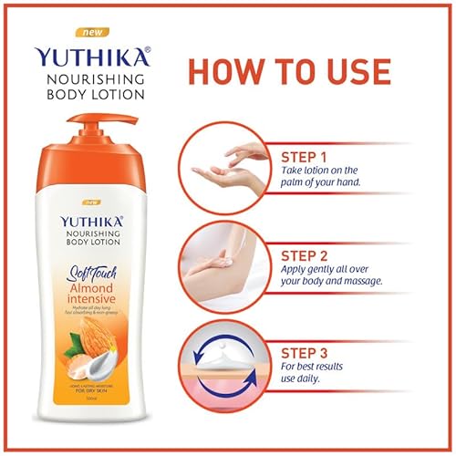 Yutika Soft Touch Nourishing Body Lotion For Women And Men, All Day Long Lasting, Non Greasy, Fast Absorbing Lotion for Dry & Normal Skin (Almond, 16.90 Fl Oz)