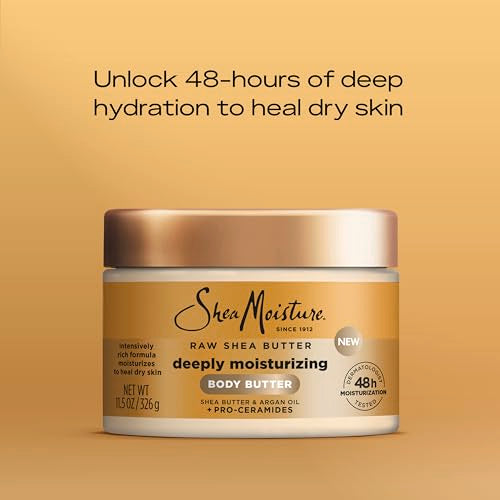SheaMoisture Deeply Moisturizing Body Butter with Raw Shea Butter, Argan Oil and Pro-Ceramides, Rich Hydration & Healing of Dry Skin, 48H Moisturizing 11.5 oz, (Pack of 2)