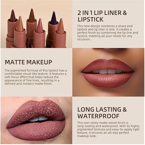 3Pcs 2 in 1 Lip Liner Set - Matte Nude Creamy Lip Pencil, Dark Brown Red High Pigmented, Long-Lasting Lip Liner with Plumping Effect (Milky Tea+Caramel+Grapes, 3Pcs)