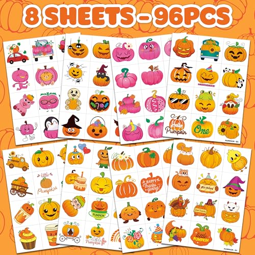 96 PCS Happy Thanksgiving Fall Autumn Pre-Cut Temporary Tattoos for Kids | Super Cute Themed Birthday Party Favors, Supplies, Decorations, Fake Tattoo Stickers, School Rewards Gifts Boys Girls