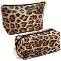 Glamlily Small Leopard Print Faux Leather Makeup Bag (8 x 3 x 5 in, 2-Pack)