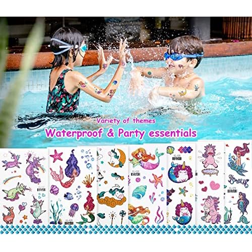 Glitter Unicorn Temporary Tattoos for Kids, 24 Sheets Waterproof Mermaid Tattoos Stickers 240+Pcs, Girls Gifts Birthday Party Baby Shower Favor Supplies, Goodie Bags Fillers & Classroom Exchange