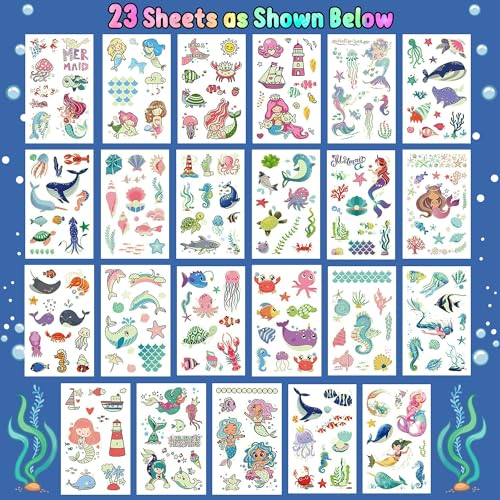 Cerlaza 300 Styles (23 Sheets) Luminous Mermaid Party Decorations, Temporary Tattoos for Kids, Glow Mermaid Birthday Party Supplies Favors, Mermaids Goodie Bags Fillers, Christmas Stocking Stuffers