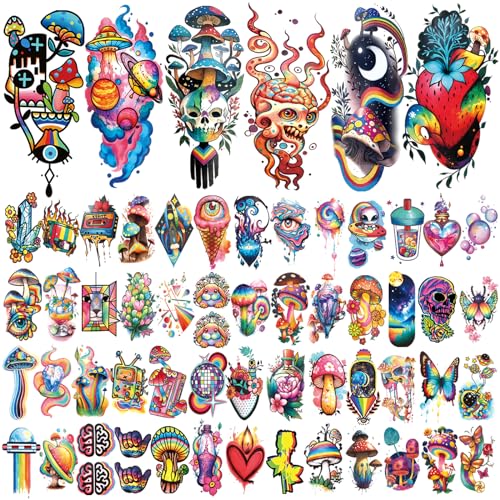 Temporary Tattoo Adult Sleeve, Sugar Skull Mushroom Floral Tribal Eye Half Arm Sleeve Fake Tattoos for Adults Women Men, Waterproof Tiny Tattoos Sticker for Girls Boys and Kids, 77 Sheets