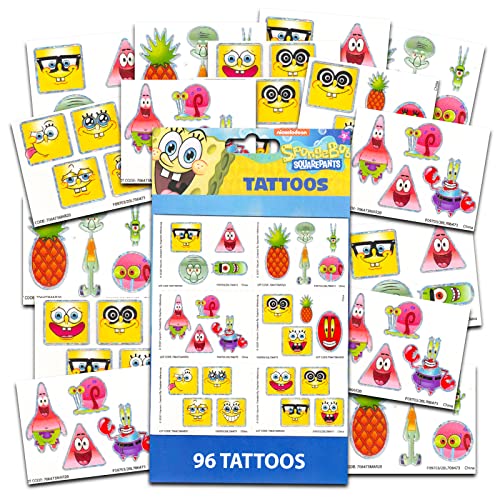 Spongebob Squarepants Temporary Tattoo Set for Kids - 192 Pcs Spongebob Party Favors Tattoos For Goodie Bags Plus Bonus Spongebob Stickers (Spongebob Party Supplies Bundle)