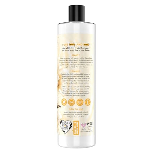 Love Beauty and Planet Plant-Based Body Wash Hydrate & Restore Vanilla Bean & Hyaluronic Serum No Sulfate Cleansers, Cruelty Free, 92% Naturally Derived 20 oz