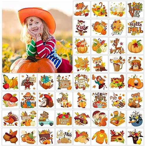 HOWAF 96 Pieces Fall Temporary Tattoos, Fall themed Tattoos for kids, Maple Leaves Pumpkin Fake Temp Tattoo for Fall Thanksgiving Decorations Autumn Stickers
