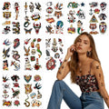 76 Pcs Retro Temporary Tattoos Classic Old School Colorful Tattoos Stickers Flowers Snake Adult Men Women Body Art