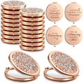 Roowest 16 Pack Metal Rhinestone Compact Mirror Bulk for Women Inspirational Rose Gold Magnifying Pocket Mirrors for Purses Women Day Gift Wedding Bridal Shower Favors