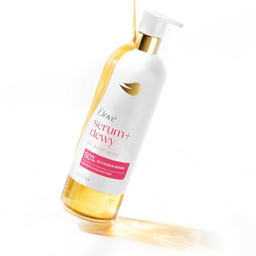 Dove Shower Oil Body Wash Serum + Dewy with Coconut & Geranium Oil, Hydrating Cleanser for Soft Skin, 15.3 fl oz